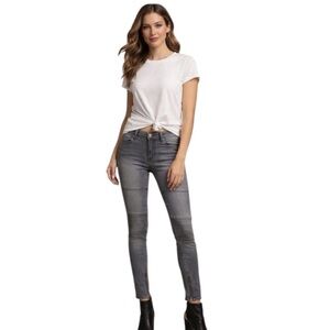 PAIGE Moto Skinny Jeans Women’s 29x27 Gray Ribbed Knee Ankle Zip Low Rise Biker